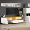 TV-Schrank, Hochglanz mit LED, 2 Schubladen & 2 Schränken, MDF, Weiß + Holzoptik, 180 × 40 × 46 cm Bild 5