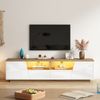 TV-Schrank, Hochglanz mit LED, 2 Schubladen & 2 Schränken, MDF, Weiß + Holzoptik, 180 × 40 × 46 cm Bild 3