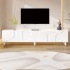 TV-Schrank Lowboard asymmetrisches Bogenrelief Vier Türen Mehrfachstauraum Massivholzbeine Wohnzimmer Bild 2