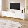 TV-Schrank Lowboard asymmetrisches Bogenrelief Vier Türen Mehrfachstauraum Massivholzbeine Wohnzimmer Bild 4