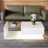 Couchtisch mit LED-Beleuchtung, Wohnzimmertisch 105×55 cm mit Glasplatte und Ablagefach, Weiß Hochglanz Bild 4