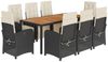 vidaXL 9-tlg. Garten-Essgruppe mit Kissen Schwarz Poly Rattan 3212473 Bild 2