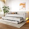 Merax Daybett Polsterbett 90x200cm gepolstertes Tagesbett mit LED-Licht, Ausziehbett und drei Schubladen, Beige Bild 3