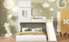 Etagenbett 90x200 & 140x200 cm, Hausbett mit Rutsche, Kiefer/MDF, Weiß, mit Fallschutz und dreistufiger Treppe Bild 3