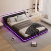 Bodenbett 140x200 cm mit LED-Umgebungslicht, modernes Flachbett aus Kunstleder und MDF, Schwarzes Plattformbett mit Fernbedienung Bild 2