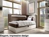 MEBLINI Kinderbett mit Bettkasten GARETH 3 80x200 Rechts – H3/Braun Samt Gepolstert Einzelbett mit Matratze - Polsterbett mit Stauraum - Bett mit Kopfteil – Stauraumbett Bild 2