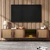 TV-Lowboard MDF/Spanplatte mit LED-Lichtleiste & Glastür, 200x35x53 cm, Walnussbraun/Schwarz Bild 1