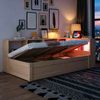 Merax Einzelbett, Kinderbett, Jugendbett, Schlafsofa 90 × 200 cm, Ausgestattet Mit Einer Euro-Steckdose Und Mehreren Staufächern, Mit Mehrfarbigen LED-Lichtleisten, Hydraulischem Bettmechanismus, Massivholzbett, Holzfarbe Bild 3