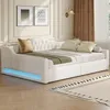 Schlafsofa mit Bettfunktion, LED-Beleuchtung, Lattenrost, Armlehnen und Rückenlehne, 140x200cm, Doppelbett, Polsterbett, Stauraumbett Bild 2