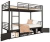 i@home Etagenbett Eisenrahmenbett, Offener schuhschrank, mit Seitenleiter (Geeignet für Kinder und Jugendliche, Ohne Matratze,90x200cm), mit Fallschutzgitter, Eisen + MDF, Schwarz Bild 4