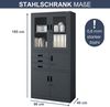 Vitrinenschrank abschließbar FILIP - mit Tresor & Schubladen| Büroschrank aus Stahl Aktenschrank mit Glasfenster Metallschrank Mehrzweckschrank, 185x90x40cm Anthrazit Bild 2