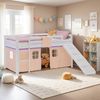 Hochbett Kinder 90x200 cm mit Matratze Rutsche Kinderbett Stockbett Vorhang Lila Peach Leiter Holz Massiv Bild 2