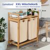 Lumaland Wäschekorb aus Bambus mit 2 ausziehbaren Wäschesäcken - Größe ca. 73 cm Höhe x 64 cm Breite x 33 cm Tiefe - Farbe Beige Bild 2
