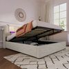 Polsterbett 160x200 cm mit Bettkasten, Leselicht und USB-Ladefunktion – Leinenoptik, Gasdruckfeder,Natural Bild 4