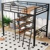 Bett 90x200 cm als Hochbett mit Schreibtisch und Regalen – stabiler Metallrahmen, sichere Leiter und Geländer Bild 4