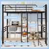 Bett 90x200 cm als Hochbett mit Schreibtisch und Regalen – stabiler Metallrahmen, sichere Leiter und Geländer Bild 5