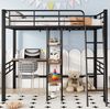 Bett 90x200 cm als Hochbett mit Schreibtisch und Regalen – stabiler Metallrahmen, sichere Leiter und Geländer Bild 2