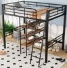 Bett 90x200 cm als Hochbett mit Schreibtisch und Regalen – stabiler Metallrahmen, sichere Leiter und Geländer Bild 4