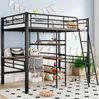 Bett 90x200 cm als Hochbett mit Schreibtisch und Regalen – stabiler Metallrahmen, sichere Leiter und Geländer Bild 3