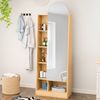 LVHOM Dielenschrank mit Ganzkörperspiegel 165cm hoch, Multifunktionaler Spiegelschrank aus Holz, schmaler Badezimmerschrank mit verstellbaren Böden, Natur Bild 2