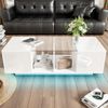 Couchtisch 120x50x38.5 cm, Weiß Hochglanz/Matt mit Glasplatte und LED (16 Farben), integrierter Stauraum Bild 3