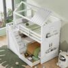 Merax Kinder-Etagenbett, 90*200cm, Multifunktionales Kinderbett, mit Stauraumtreppe & Schubladen & Regalen, Extra großer Stauraum, Ohne Matratze, Kiefer + MDF, Weiß Bild 3