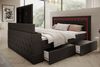 Boxspringbett Arosa TV, Boxspringbett mit Schubladen, TV-Lift LED Beleuchtung, Doppelbett mit Matratze, Kunstleder, 180 x 200 cm, Schwarz Bild 4