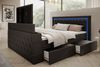 Boxspringbett Arosa TV, Boxspringbett mit Schubladen, TV-Lift LED Beleuchtung, Doppelbett mit Matratze, Kunstleder, 180 x 200 cm, Schwarz Bild 3
