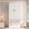 Merax 2-türiger Kleiderschrank, 2-türiger Schrank, Schlafzimmermöbel, Kinderkleiderschrank, rosa Kleiderschrank, mit Kleiderstange und 3 Schubladen, 80×48×180 cm, zweifarbig Weiß und Rosa Bild 5