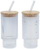 Levandeo® Glas, 2er Set Trinkglas Deckel Strohhalm 250ml Bambusdeckel Trinkbecher Bild 2