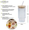 Levandeo® Glas, 2er Set Trinkglas Deckel Strohhalm 250ml Bambusdeckel Trinkbecher Bild 3