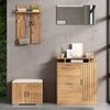 Merax Garderoben-Set mit Spiegel in Naturholzoptik, (Flurgarderoben Set Scandi Kompaktgarderobe, 1-St, B140 × T35 × H133 cm), Komplett-Set mit Schuhbank, Schuhschrank, 5 Türen & 4 Haken Bild 5