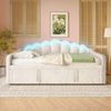 Tagesbett mit ausziehbarem Bett, Schlafsofa, Einzelbett (Ohne Matratze), Doppelbett, Samt, Farbwechselbarer LED-Streifen, 90x200cm(180x200cm), Beige Bild 3