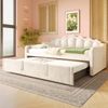 Tagesbett mit ausziehbarem Bett, Schlafsofa, Einzelbett (Ohne Matratze), Doppelbett, Samt, Farbwechselbarer LED-Streifen, 90x200cm(180x200cm), Beige Bild 5