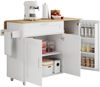 132.5*44(70)*90cm großer mobiler Küchentisch, Arbeitsplatte klappbar, Eiche Maserung, multifunktionaler Schrank, Gewürzregal, Handtuchhalter, 5 Rollen, geeignet für Küche/Essen/Haus Bild 4
