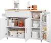 132.5*44(70)*90cm großer mobiler Küchentisch, Arbeitsplatte klappbar, Eiche Maserung, multifunktionaler Schrank, Gewürzregal, Handtuchhalter, 5 Rollen, geeignet für Küche/Essen/Haus Bild 3