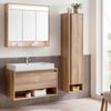 FACKELMANN NATURA Badmöbel Set 4-teilig 94 cm breit, Braun hell, Aufsatzwaschbecken Keramik Weiß + LED Spiegelschrank + Hochschrank Türanschlag rechts Bild 2