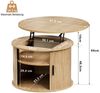 FABATO Couchtisch Runder Couchtisch mit Lift-Funktion & gewelltem Holzdekor (1-St, mit verstecktem Stauraum, offenem Regal), drehbarer Schiebetür als kleiner Esstisch fürs Wohnzimmer Bild 4