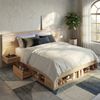 Merax Doppelbett 180*200cm, Stauraumbett, holzbett, Jugendbett, mit USB& Type-C-Ladestation und LED-Beleuchtung, mit 2 Nachttische, mit Schubladen, Naturfarbe Bild 2