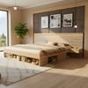Merax Doppelbett 180*200cm, Stauraumbett, holzbett, Jugendbett, mit USB& Type-C-Ladestation und LED-Beleuchtung, mit 2 Nachttische, mit Schubladen, Naturfarbe Bild 3