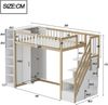 Hochbett 90x200 cm aus Holzmaterial mit Stauraum, Sicherheitsleiter, Regalen und Kleiderschrank in Weiß/Naturholz, ohne Matratze Bild 5