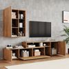 Wohnzimmer TV-Schrank-Set verstellbar & Wandschrank Holzfarbe & Schwarz, 3 Türen, 2 offene Schubladen, 1 halboffenes Regal Bild 4