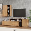 Wohnzimmer TV-Schrank-Set verstellbar & Wandschrank Holzfarbe & Schwarz, 3 Türen, 2 offene Schubladen, 1 halboffenes Regal Bild 5