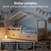 Bellabino 'Abia' Hausbett 90x200 cm mit Matratze und 2 Schubladen, natur, Kiefer Massivholz, Montessori Kinderbett mit Stauraum, inkl. Rausfallschutz und Lattenrost Bild 3