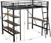 Bettgestell Metallbett Hochbett, Eisenbett, mit Schreibtisch und 3 großen Ablagen, geeignet für Kinder, Jugendliche und Erwachsene, Metall, schwarz, 90 x 200 cm Bild 5