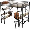 Bettgestell Metallbett Hochbett, Eisenbett, mit Schreibtisch und 3 großen Ablagen, geeignet für Kinder, Jugendliche und Erwachsene, Metall, schwarz, 90 x 200 cm Bild 4