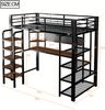 Merax Hochbett 90×200 cm, Kinderbett, Jugendbett, Einzelbett, mit Lochblech, Schreibtisch mit CEE-Steckdose, Mehrfarbige LED-Beleuchtung, Mehrstöckige Ablagefächer, Kleines Regal, Vertikale Leiter, Schwarz Bild 4