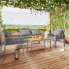 Merax Gartenlounge-Set für 4 Personen, Gartenmöbel Set mit bequemem Kissen, Doppelsofa, 2 Sessel und Tisch, Outdoor, Rattan, Tisch und Stühle, grau Bild 3