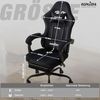 Ergonomischer Gaming Stuhl Stoff Schwarz Fußstütze Lordosenstütze Bild 3