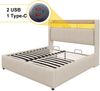 Beiges Polsterbett 140x200 cm Mit LED Beleuchtung Und Hydraulischem Stauraum Doppelbett Mit USB Type C Anschlüssen 250 Kg Tragkraft Bild 5